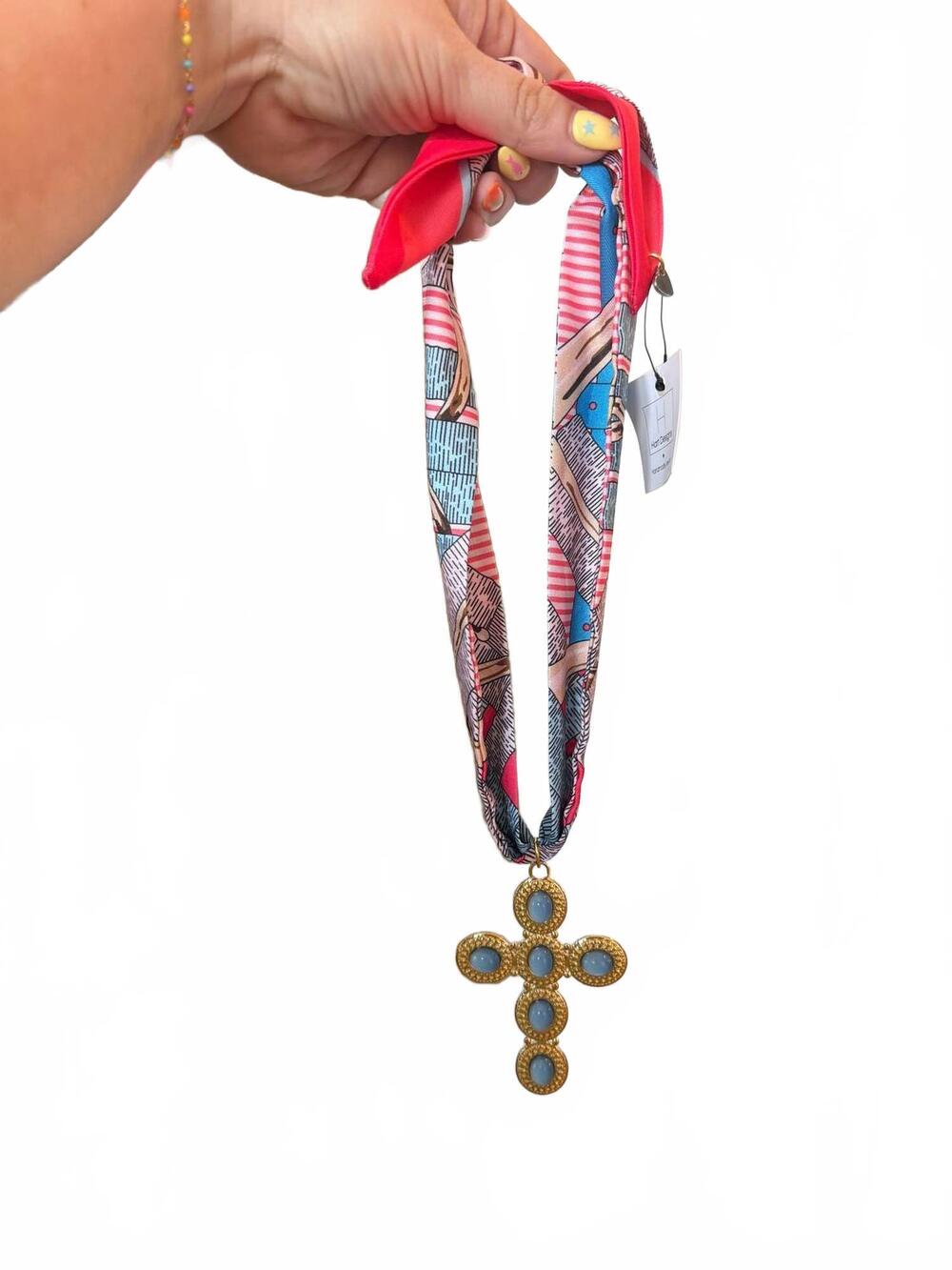 NEW HART DESIGNS women's riviera scarf cross necklace in multicolor